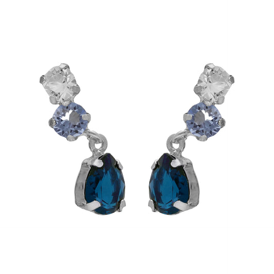 Rhodium plated Sterling Silver Short earrings drop blue crystal from Illume