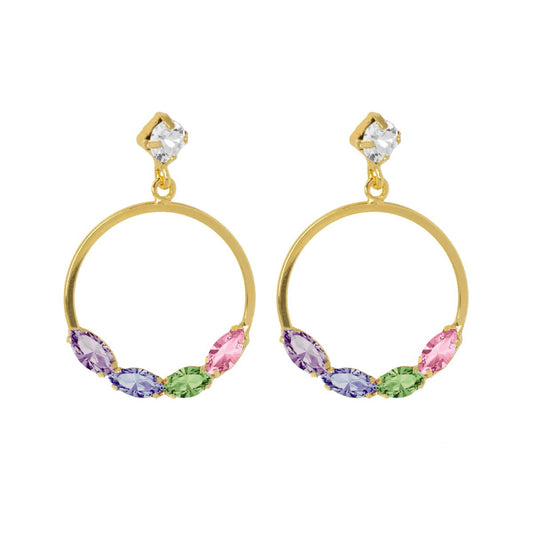 Sterling Silver Long earrings circle multicolor crystal from Belle