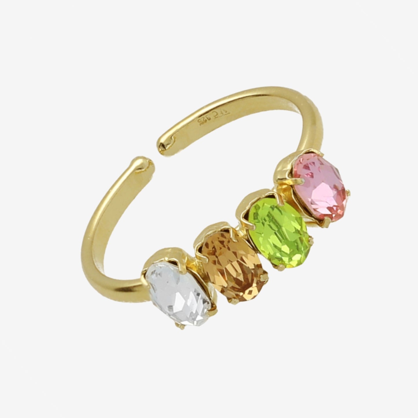 Anillo ajustable oval cristal multicolor en Plata de Alyssa