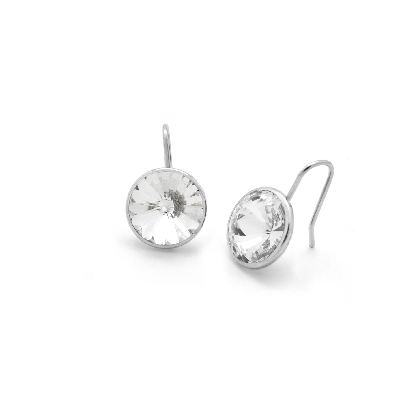 Rhodium Plated Sterling Silver Short earrings 11,5mm circle crystal from Basic