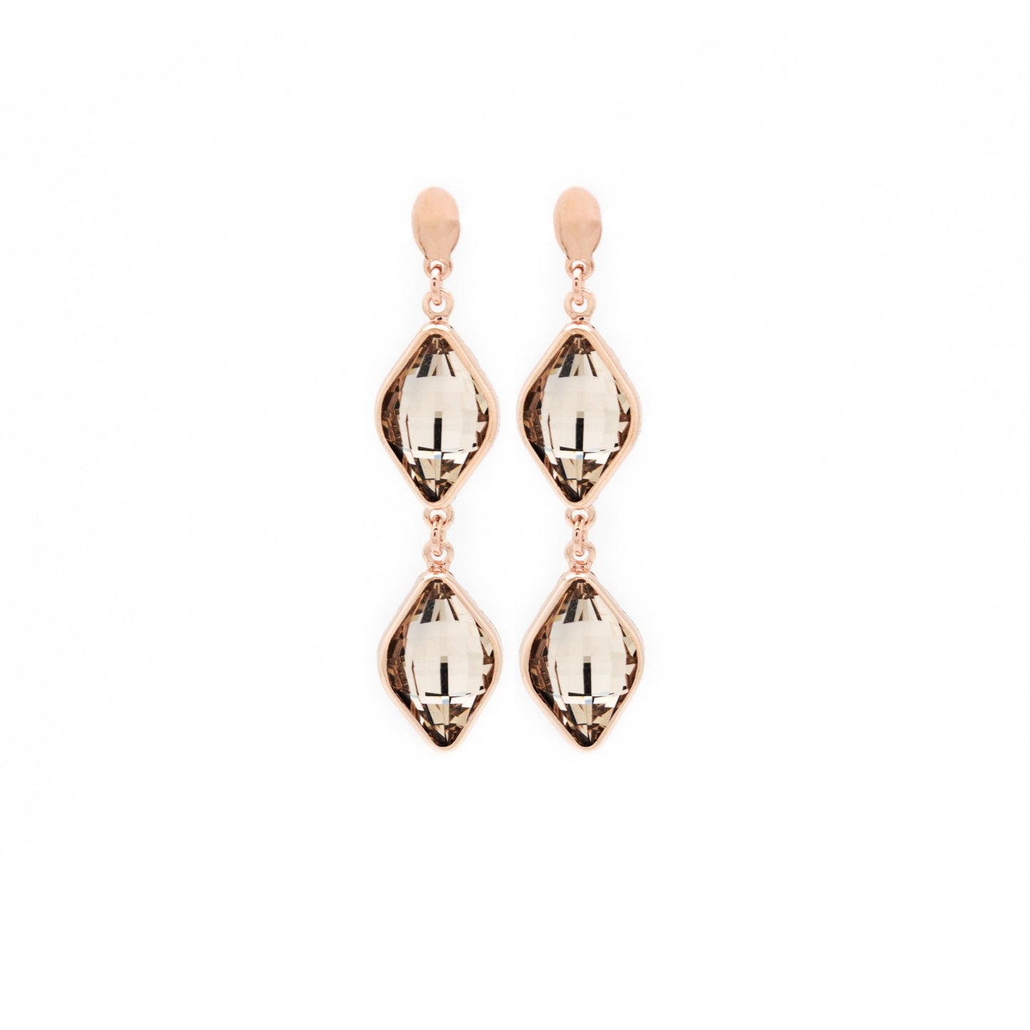 Pendientes largos rombo cristal en Plata baño Oro Rosa de Classic