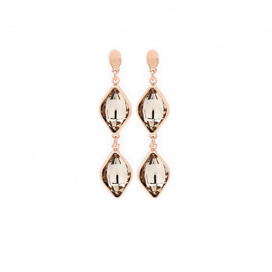 Pendientes largos rombo cristal en Plata baño Oro Rosa de Classic