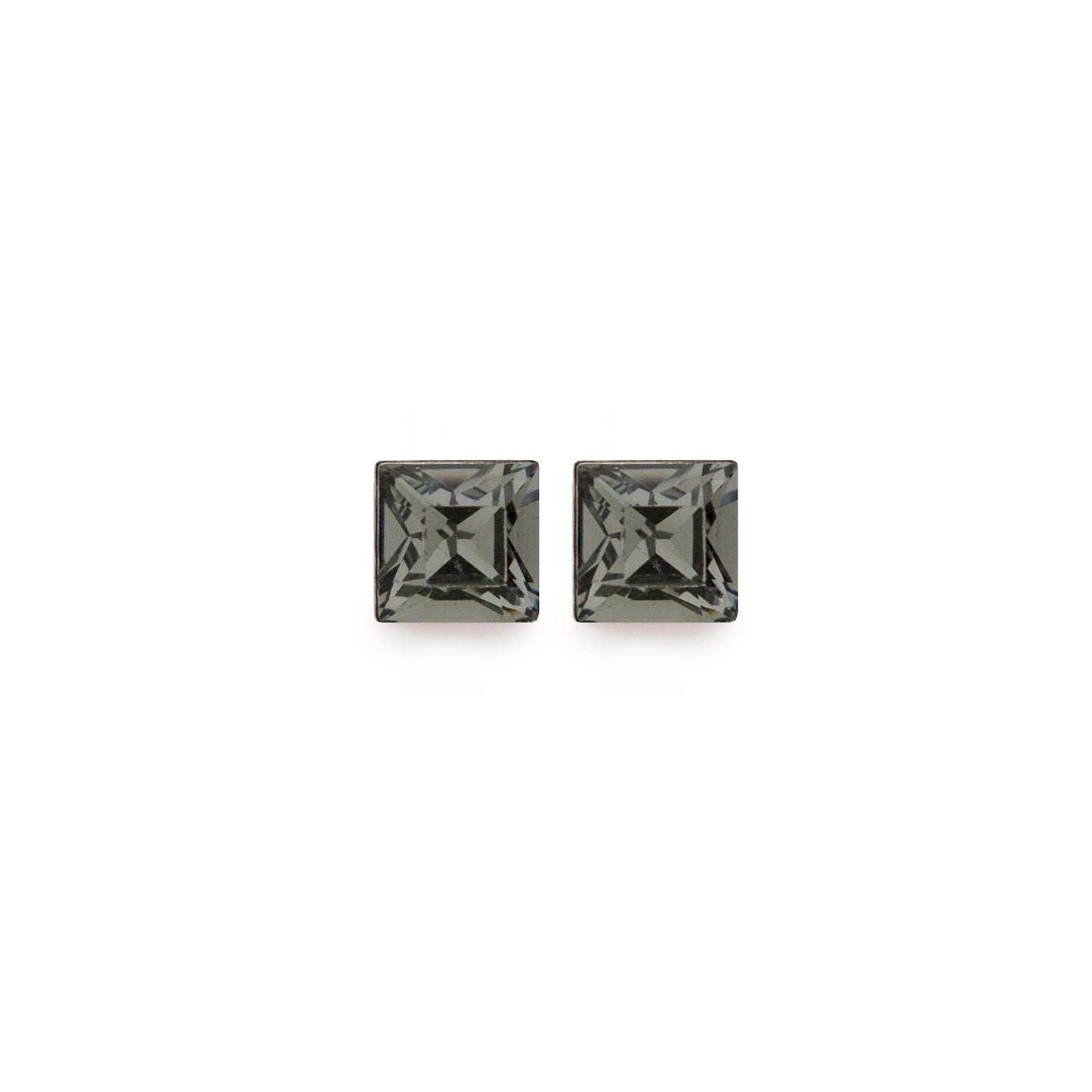 Rhodium Plated Sterling Silver Stud earrings square crystal from Fantasy