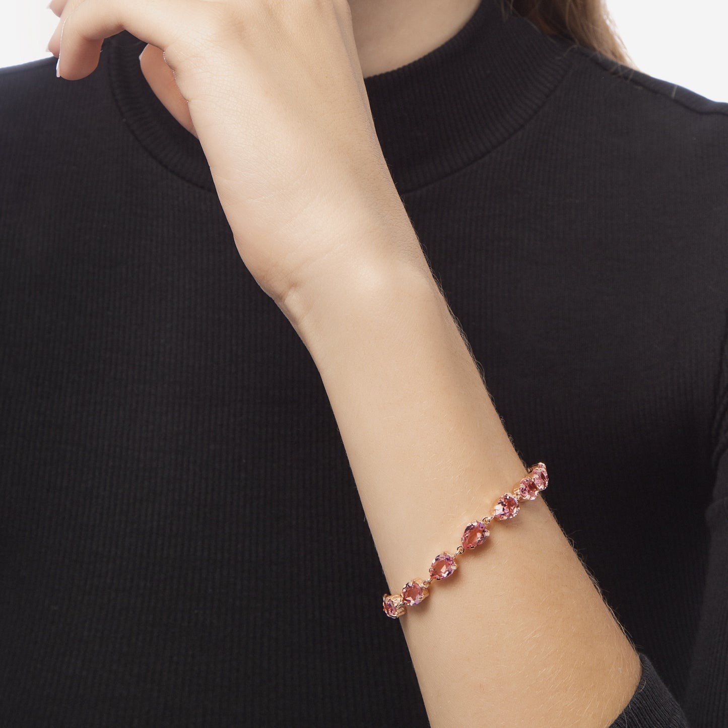 Pulsera lágrima cristal rosa en Plata baño Oro Rosa de Diana