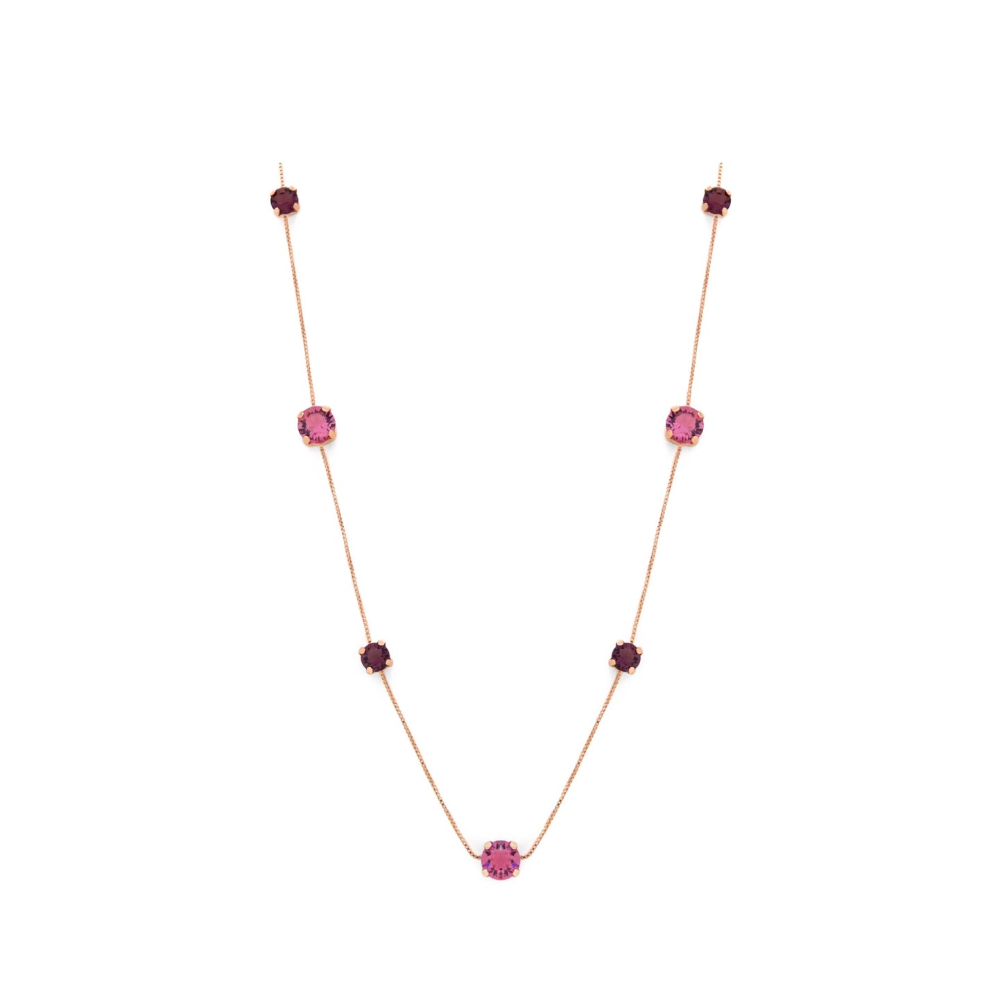 Rose Gold plated Sterling Silver Long necklace multicolor crystal