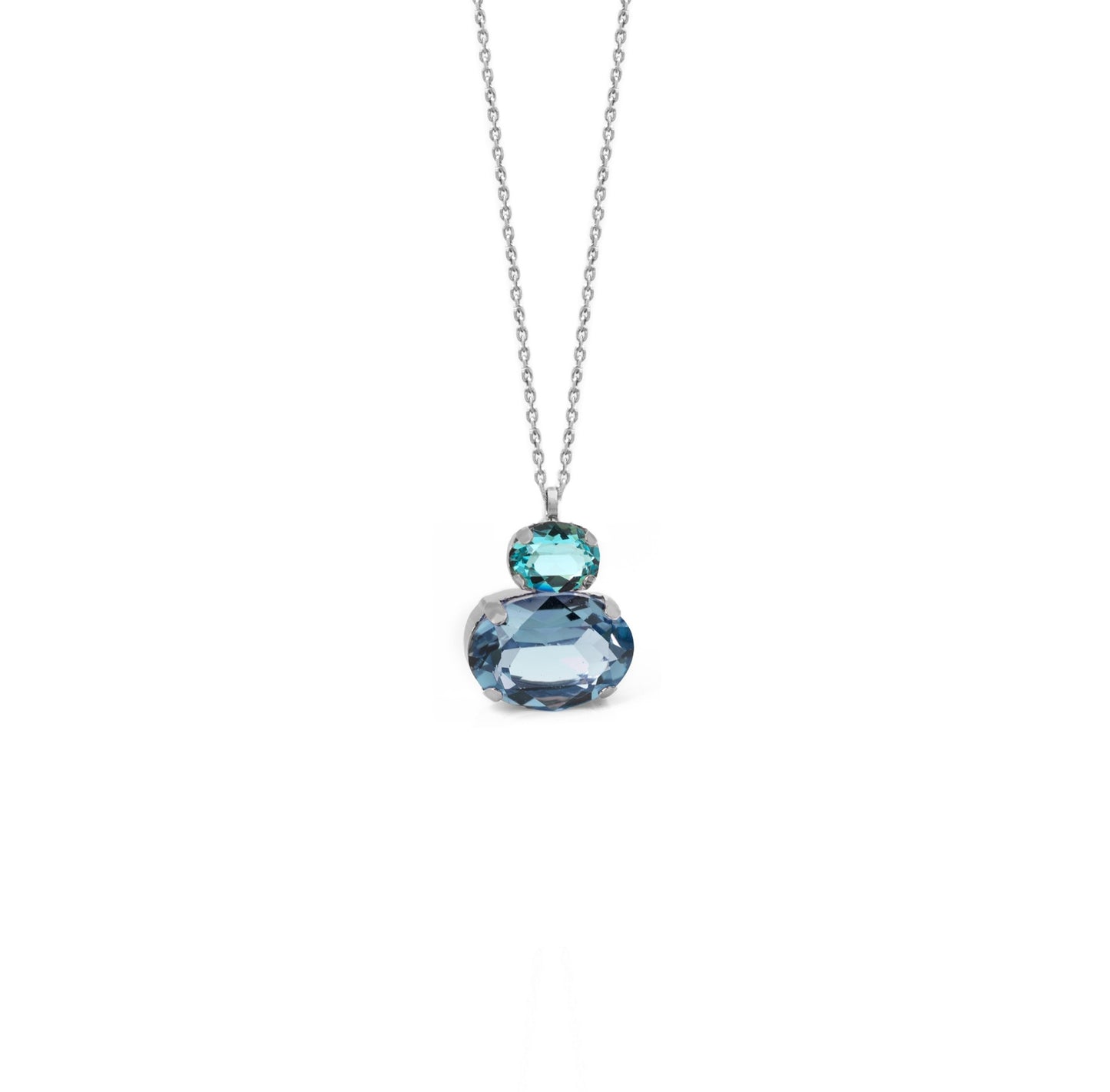 Rhodium Plated Sterling Silver Short necklace oval blue crystal from Oval