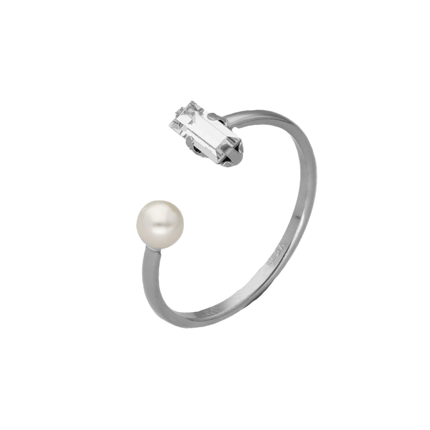 Sterling Silver Adjustable ring white crystals and pearls from Charlotte