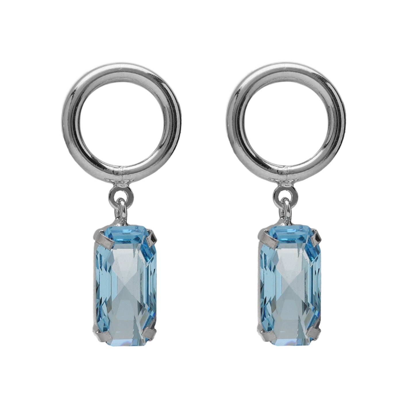 Pendientes cortos rectángulo cristal azul en Plata baño rodio de Inspire