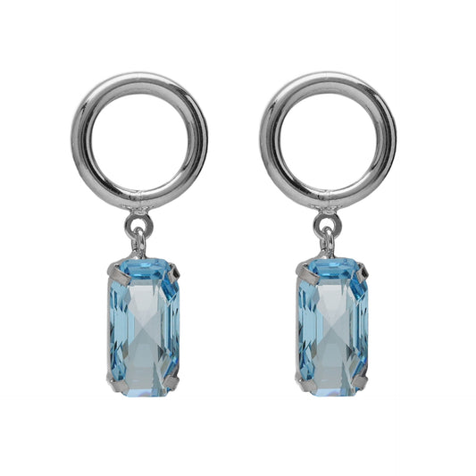 Rhodium Plated Sterling Silver Short earrings rectangle blue crystal from Inspire