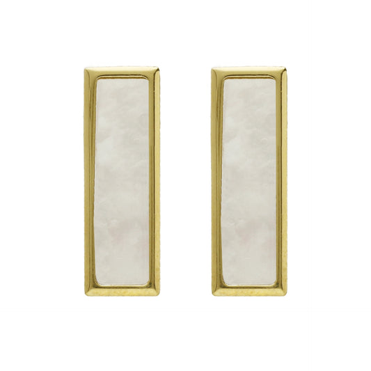 Gold plated Sterling Silver Short earrings rectangle mother of pearl from Soulquest