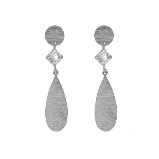 Rhodium plated Sterling Silver Long earrrings white crystal from Noise