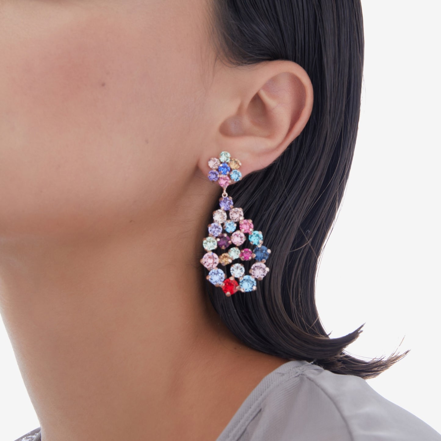 Sterling Silver Long earrings flower multicolor crystal from Antonella