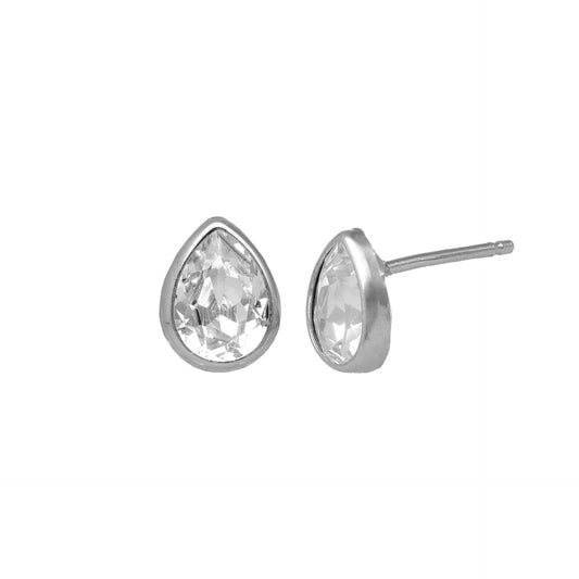 Rhodium Plated Sterling Silver Stud earrings drop crystal from Essential