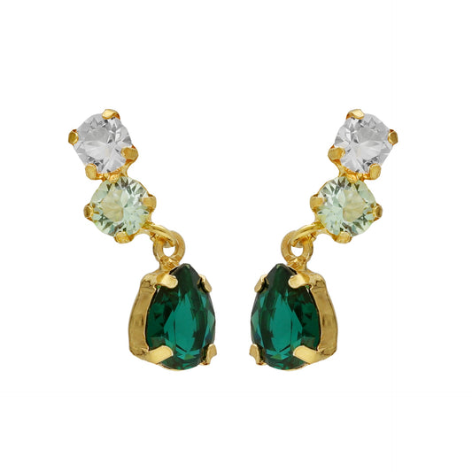 Gold plated Sterling Silver Short earrings drop green crystal from Illume