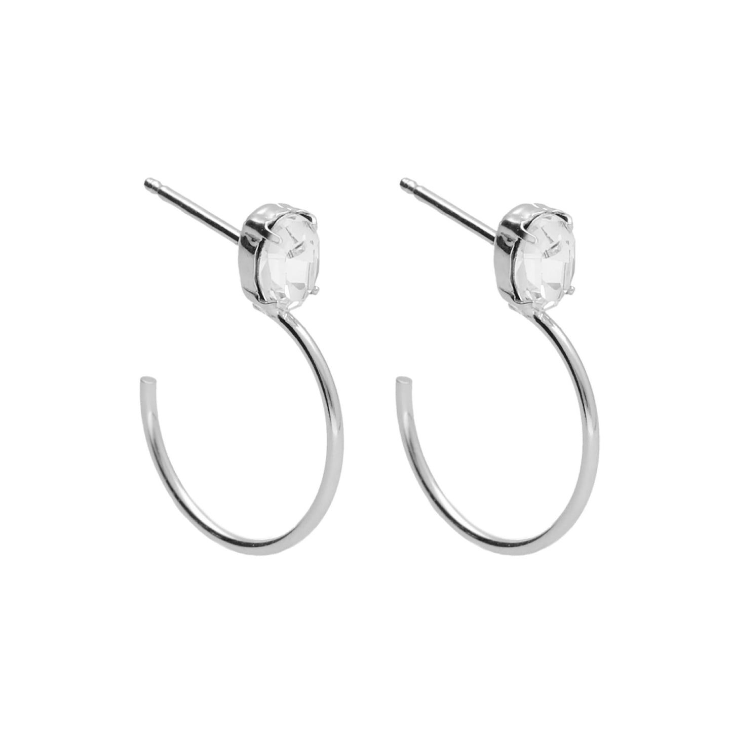 Pendientes aro oval cristal blanco en Plata de Genoveva