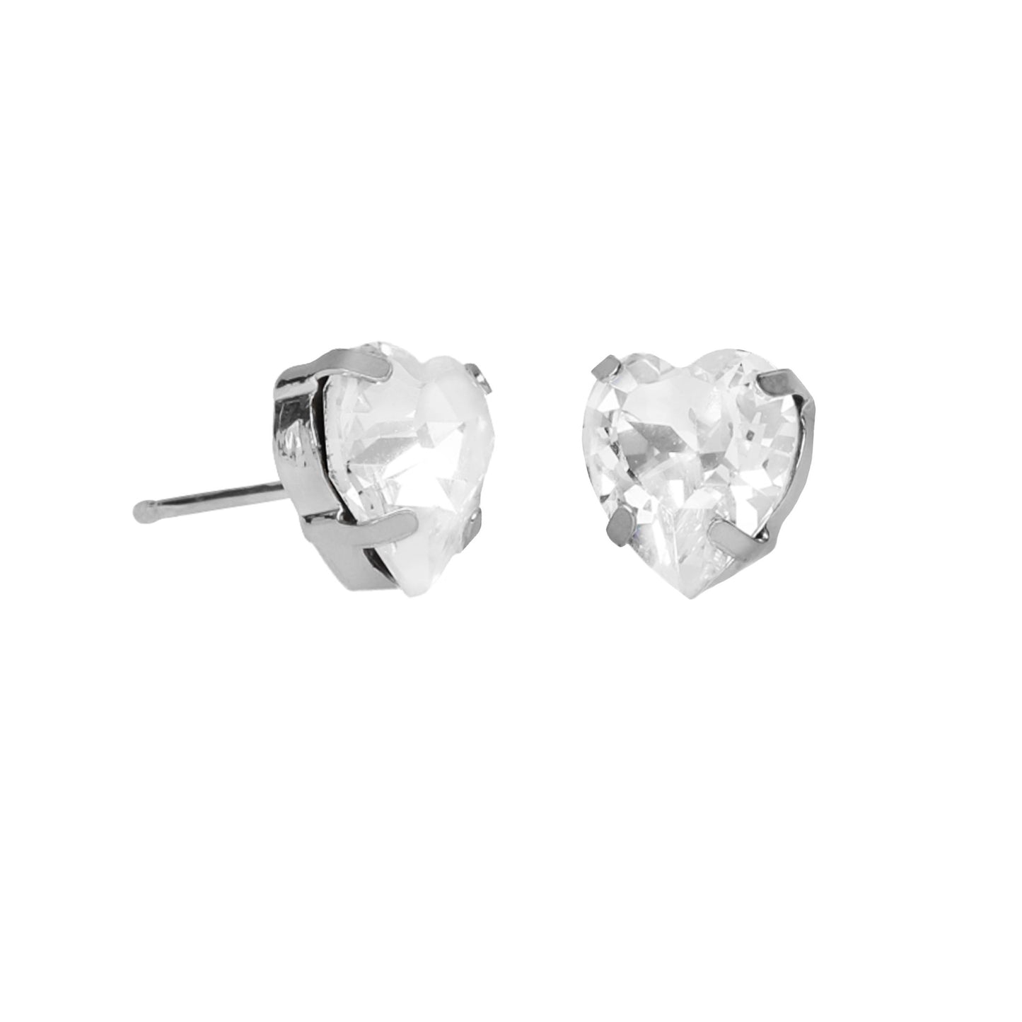 Sterling Silver Stud earrings heart white crystal from Quererse Bien