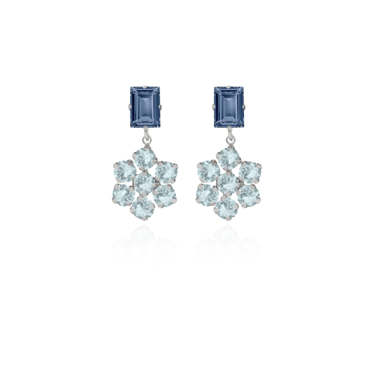 Rhodium Plated Sterling Silver Long earrings flower blue crystal from Antonella