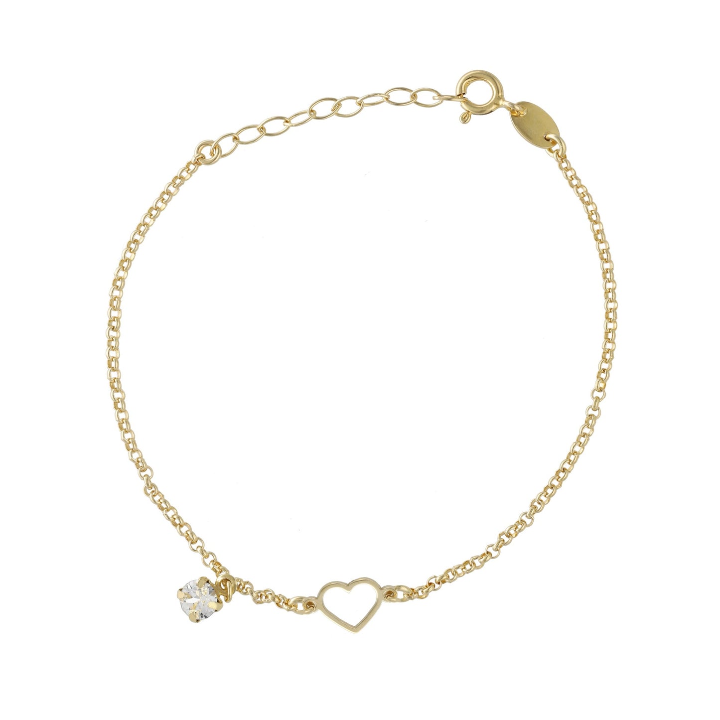 Pulsera corazón cristal blanco en Plata baño Oro de Vera