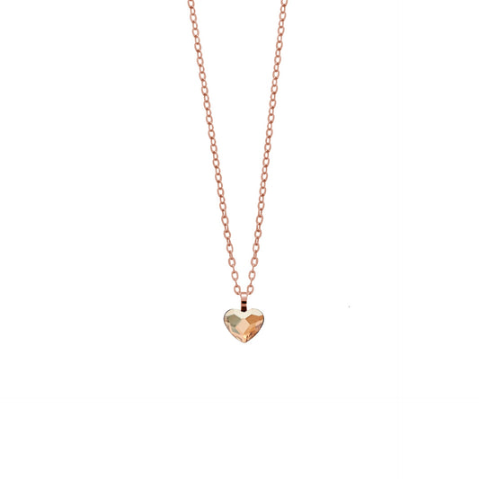 Collar corto corazón cristal en Plata baño Oro Rosa de Cuore