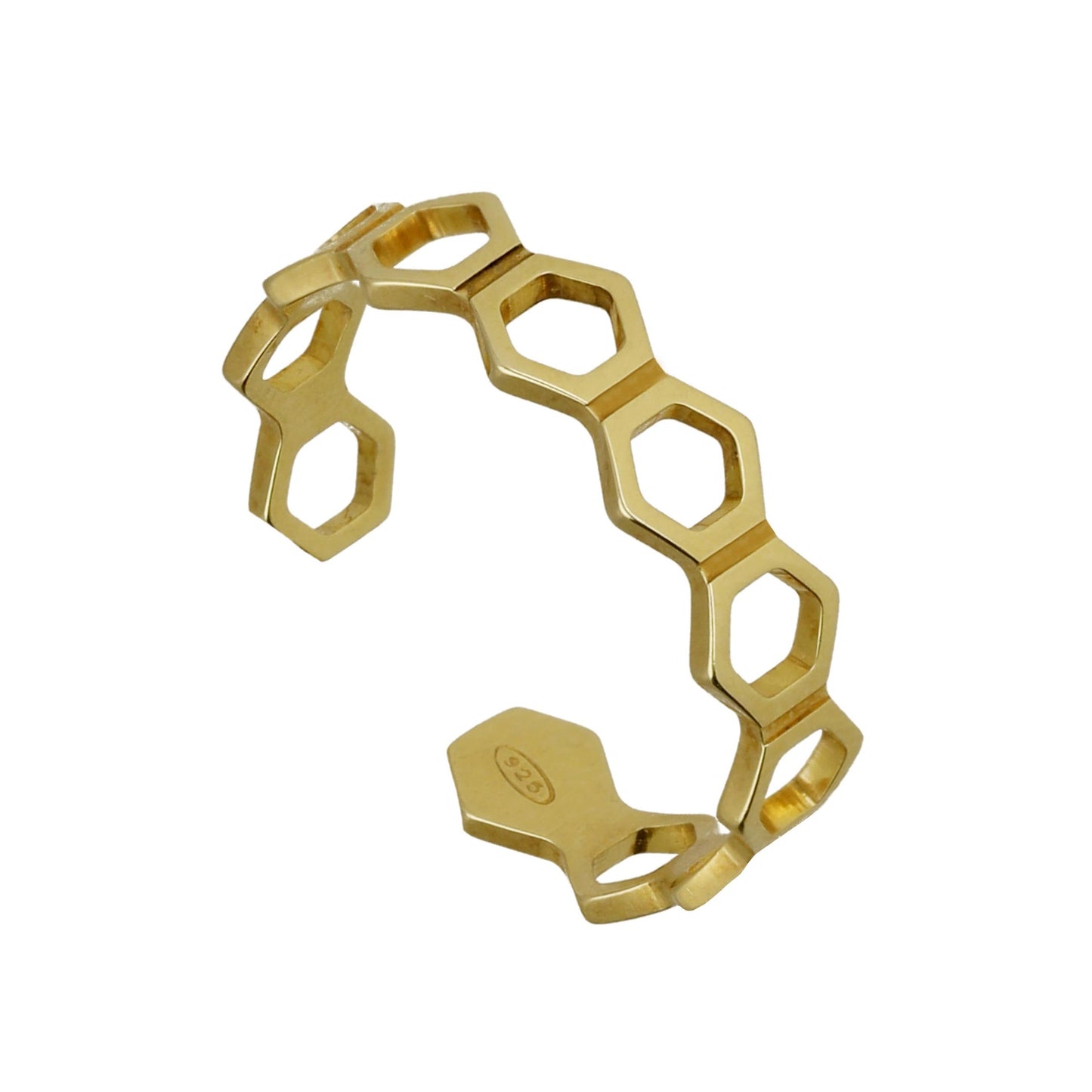 Gold plated Sterling Silver Adjustable ring hexagonal from Honey