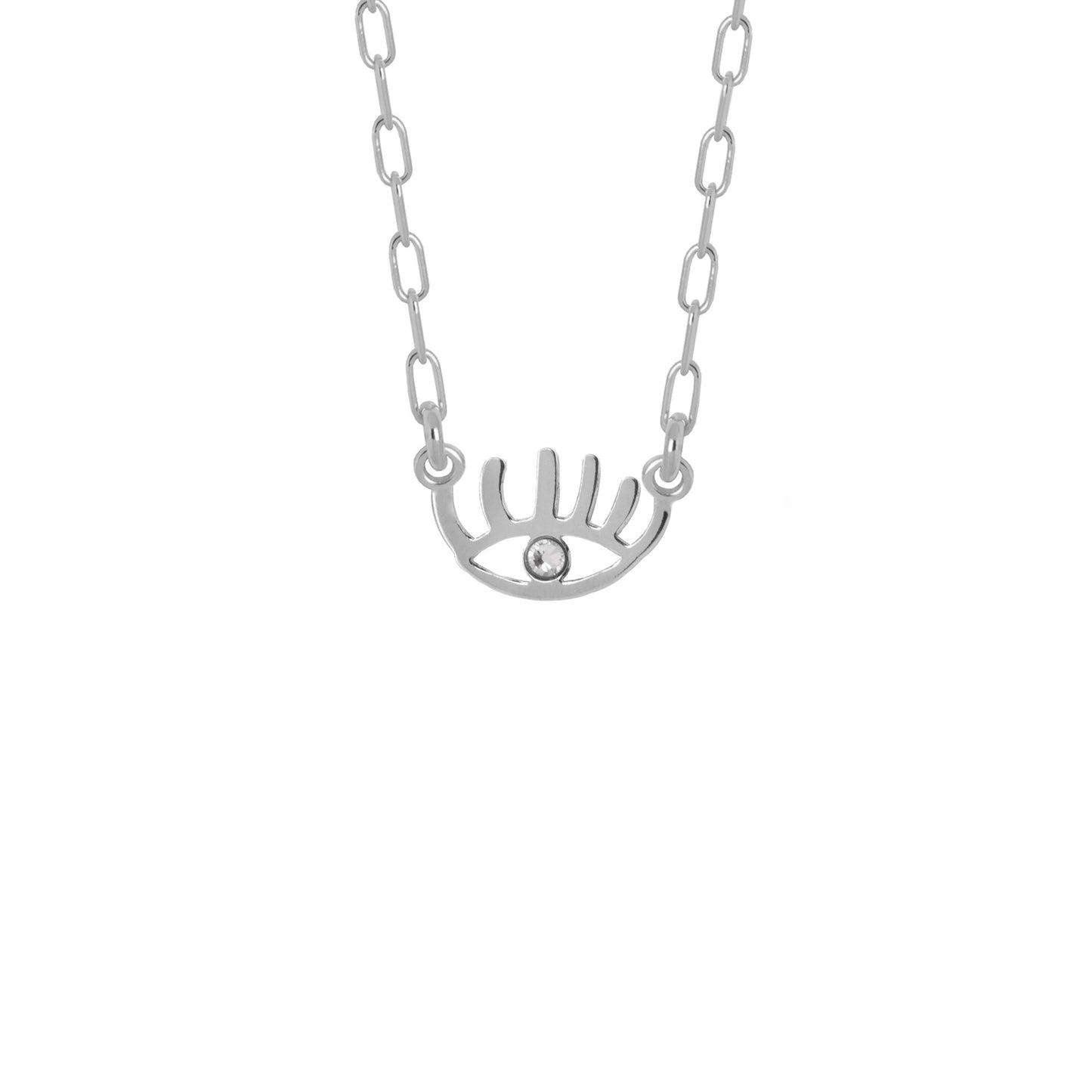 Sterling Silver Short necklace eye white crystal from Areca