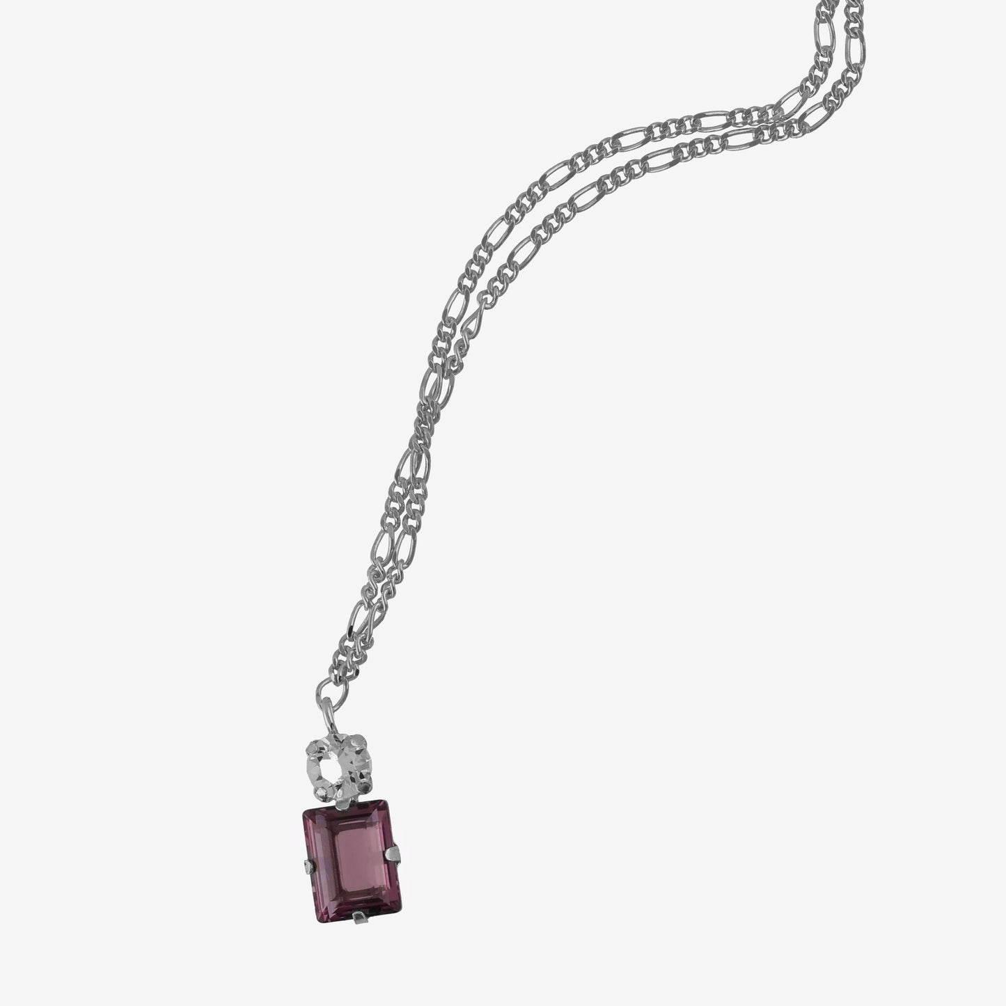 Rhodium Plated Sterling Silver Short necklace rectangle crystal from Serenity