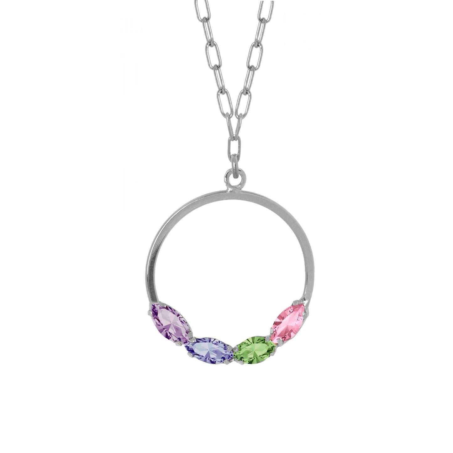 Sterling Silver Short necklace circle multicolor crystal from Belle