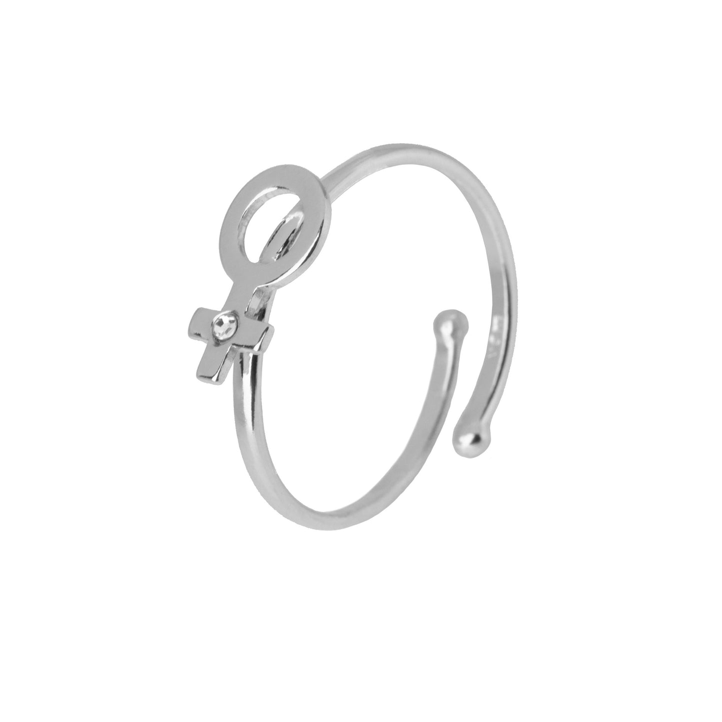 Anillo ajustable venus cristal blanco en Plata de Areca