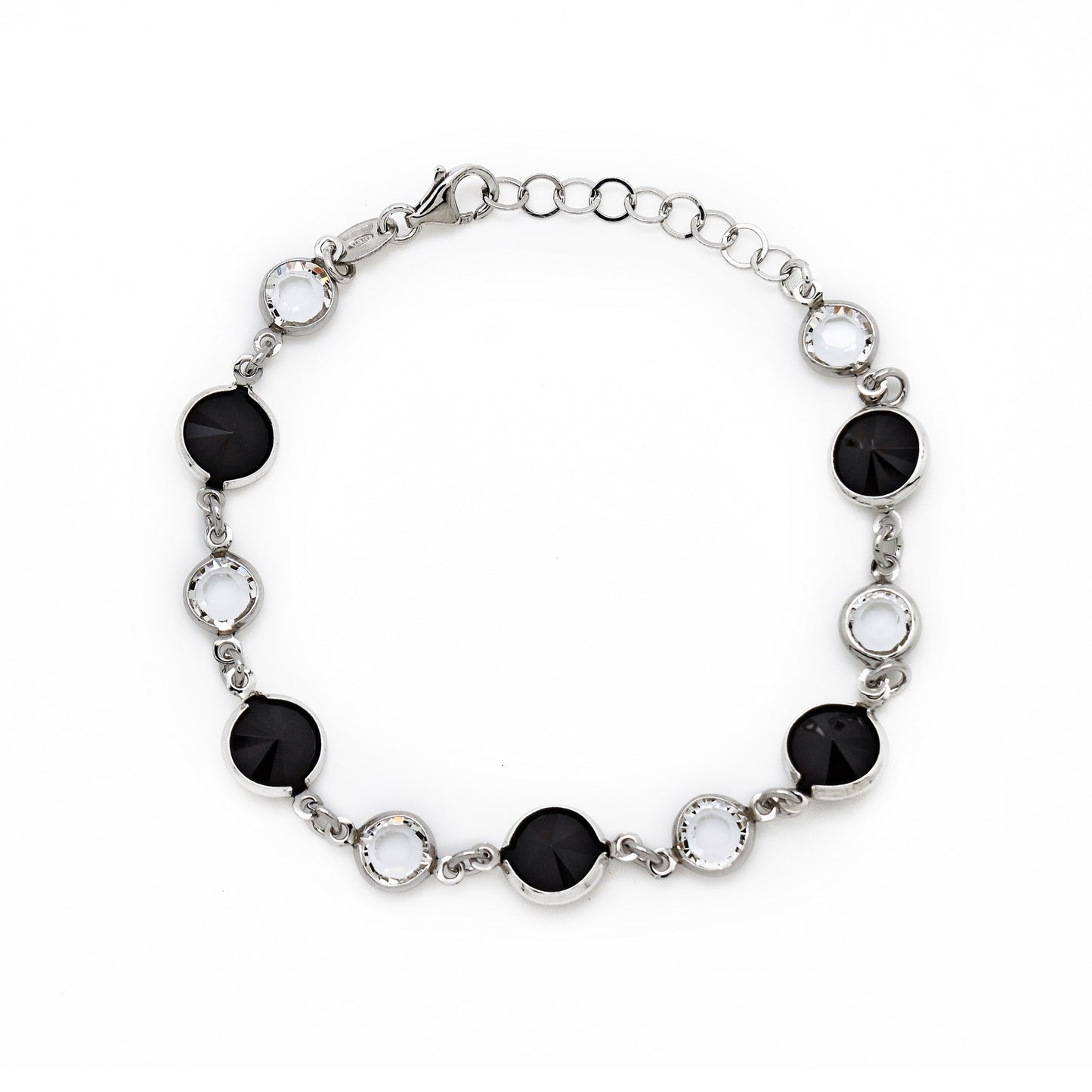 Rhodium Plated Sterling Silver Bracelet circle crystal