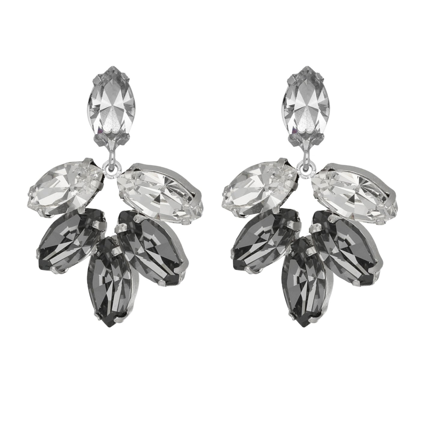 Rhodium Plated Sterling Silver Long earrings gray crystal from Nuit