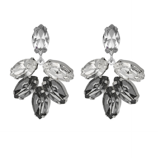 Pendientes largos cristal negro en Plata baño rodio de Nuit