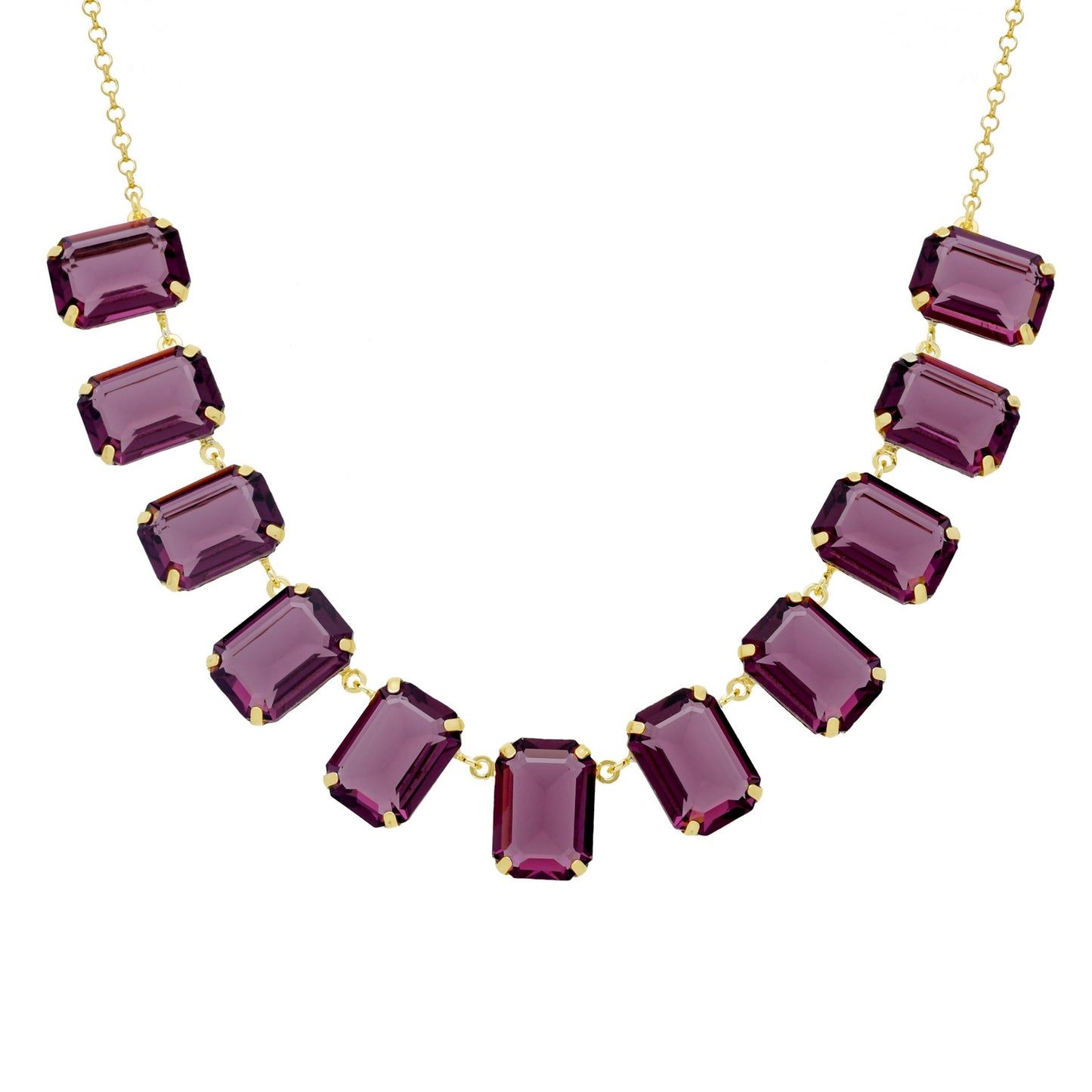 Gold plated Sterling Silver Short necklace rectangle crystal from Helena