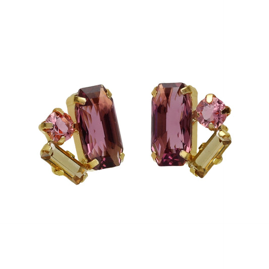 Gold plated Sterling Silver Stud earrings rectangle violet crystal from Inspire