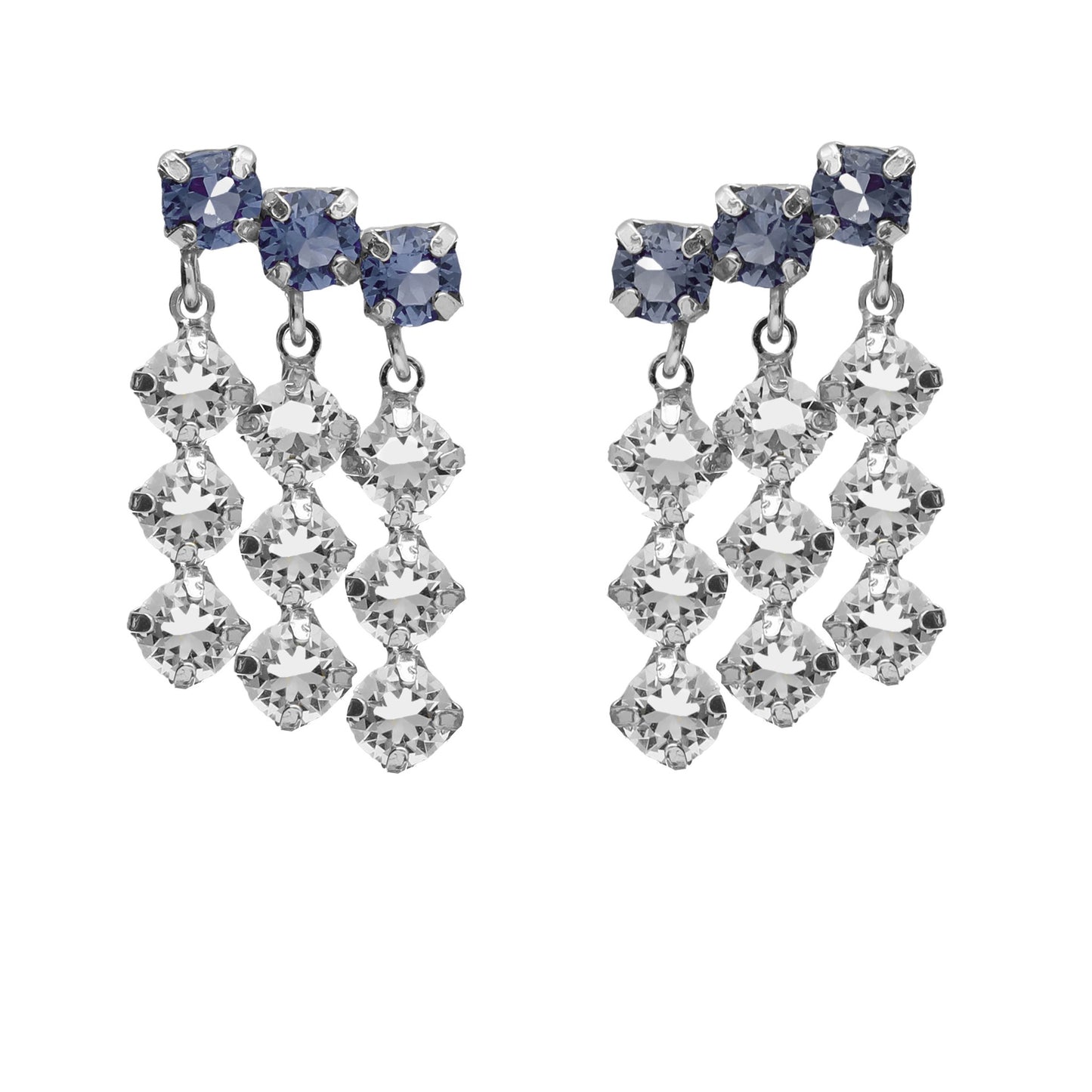 Pendientes largos cascada cristal azul en Plata de Fadhila