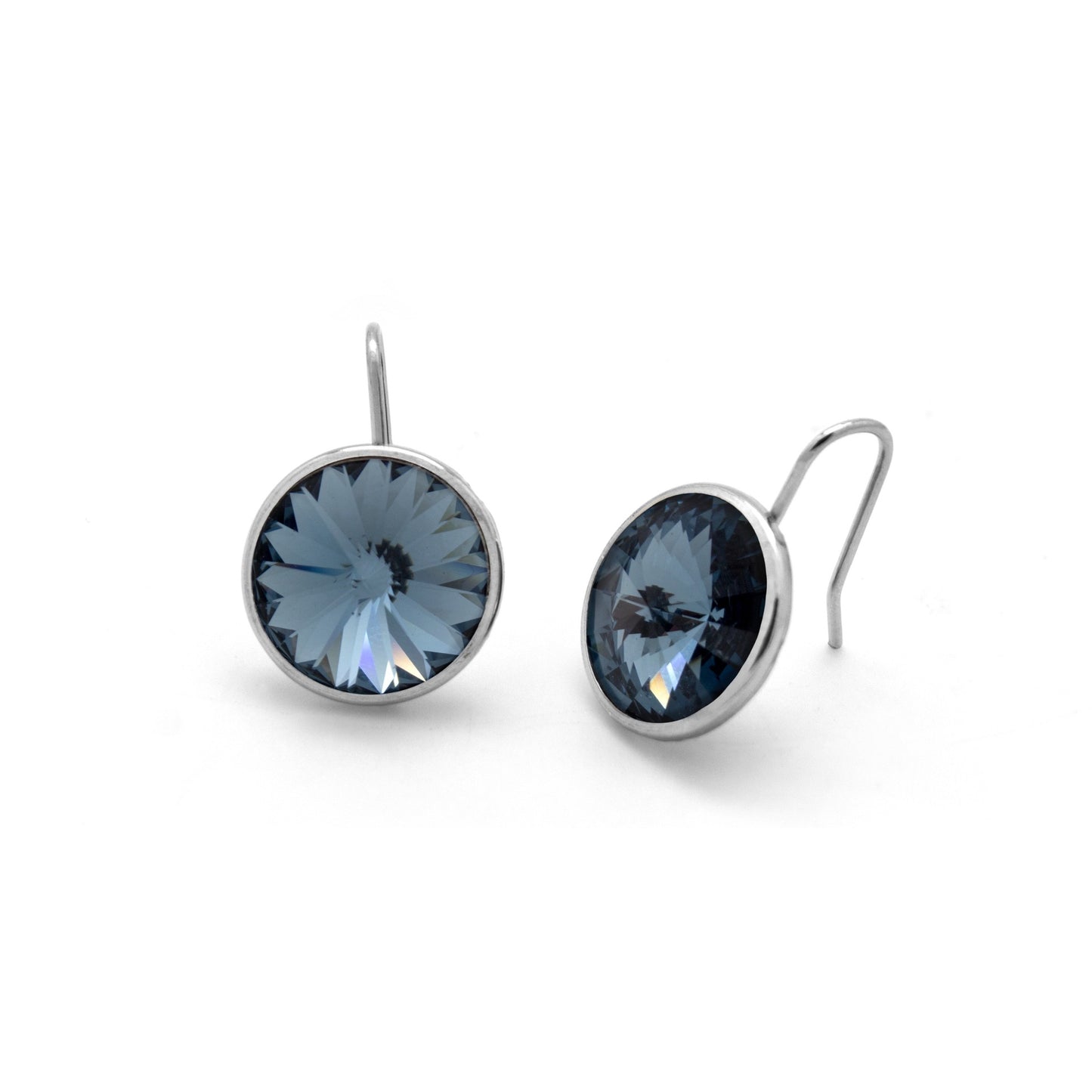 Rhodium Plated Sterling Silver Short earrings 15mm circle crystal from Basic