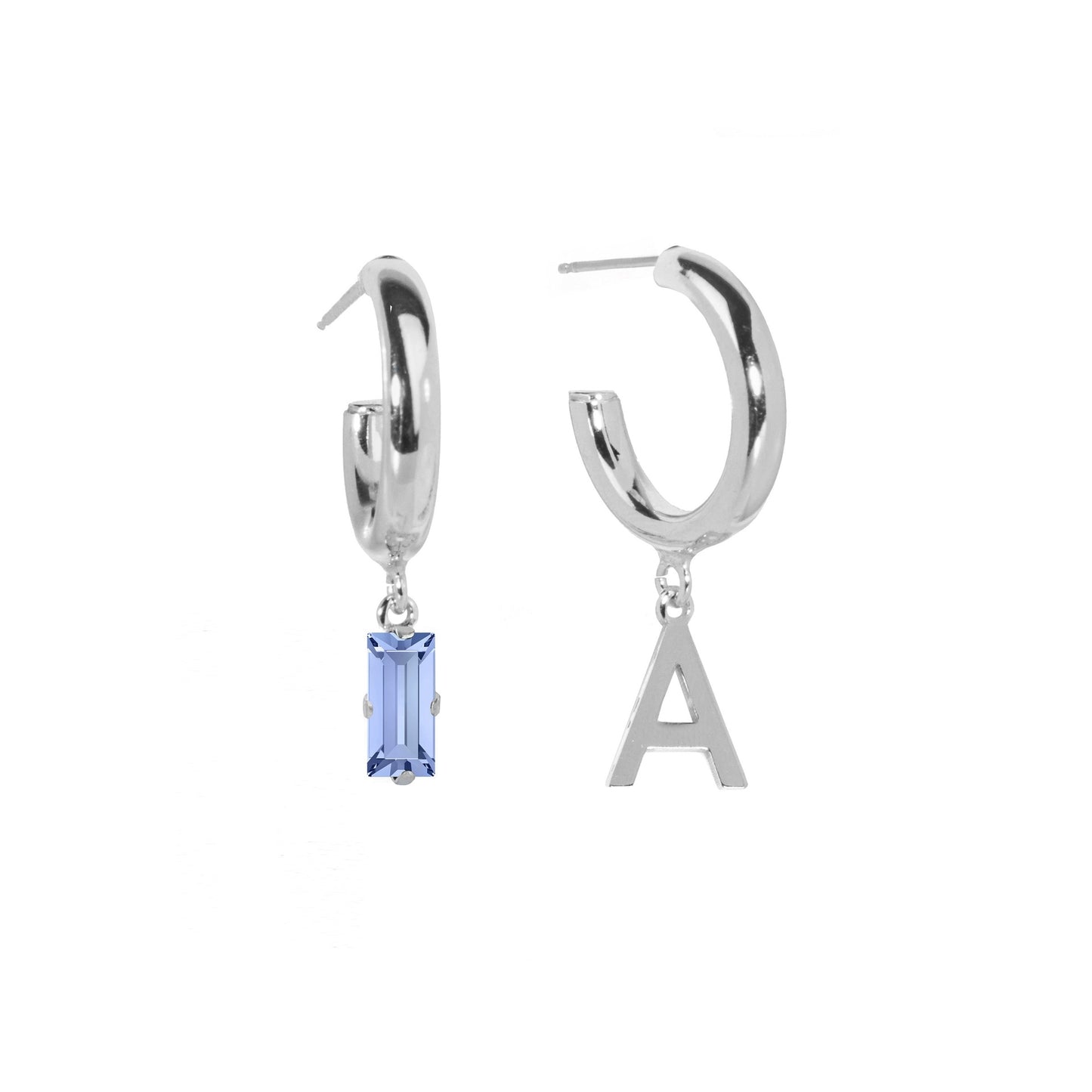 Rhodium Plated Sterling Silver Personalized earrings letter blue from Abecé