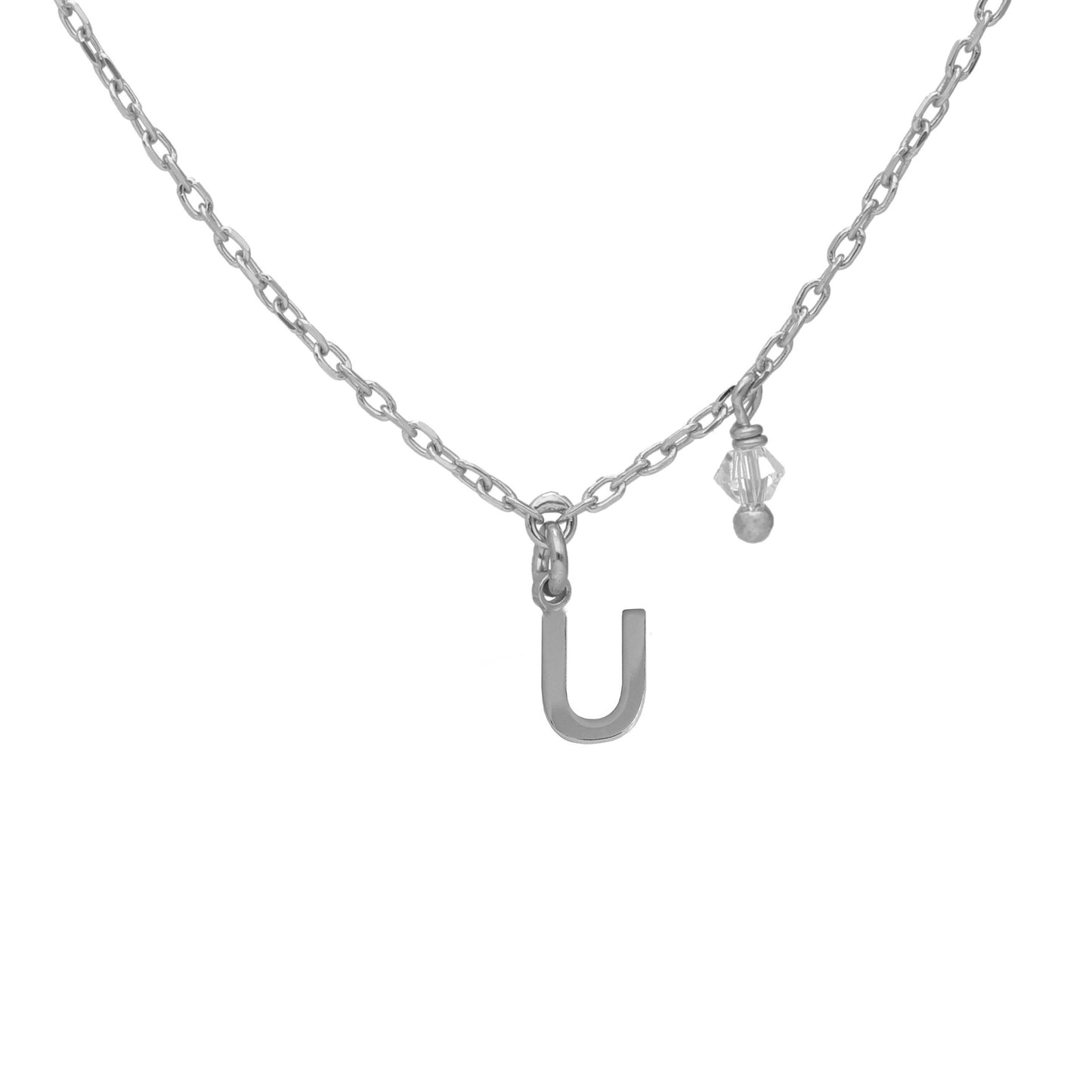 Rhodium Plated Sterling Silver Short necklace letter white crystal from Thename