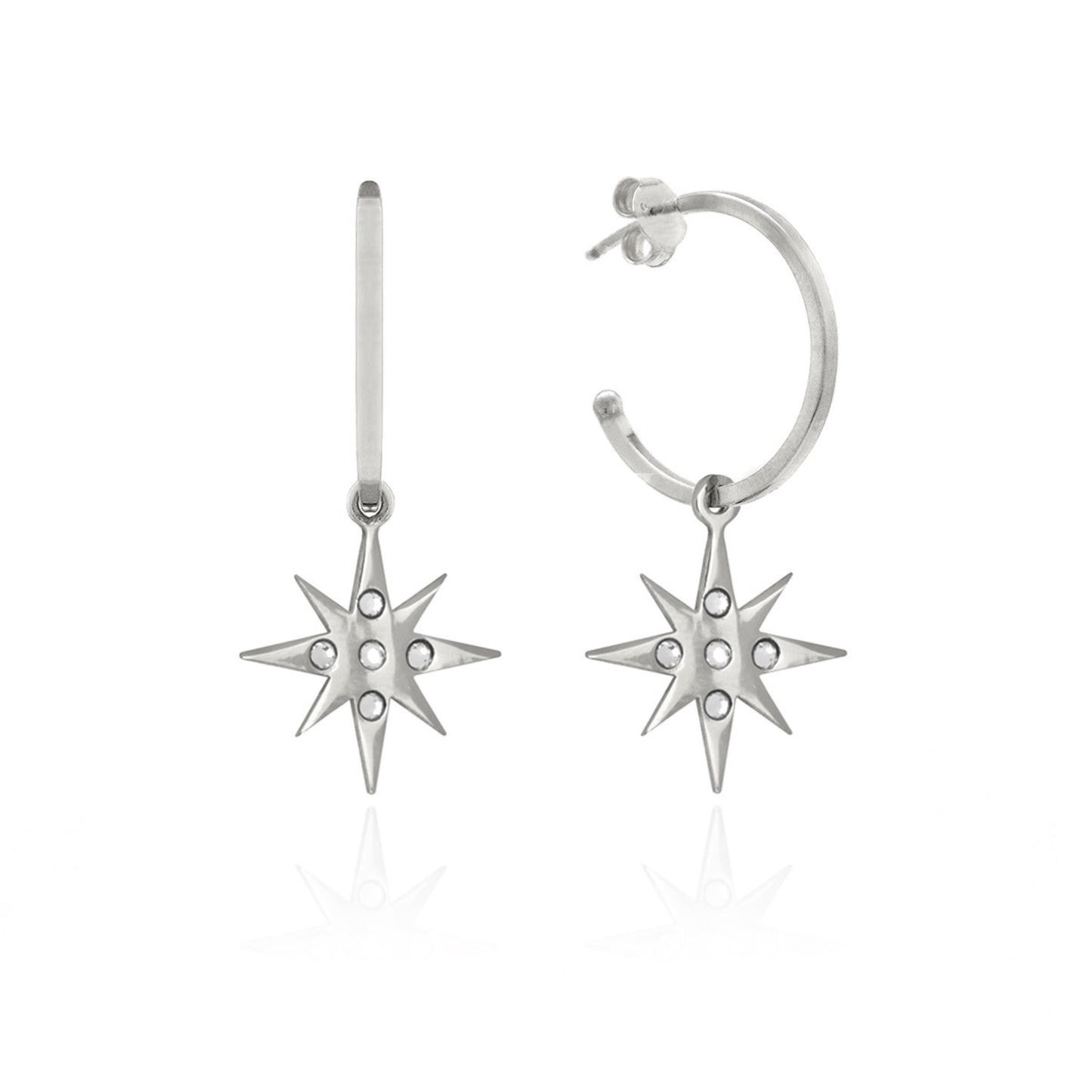 Sterling Silver Hoop earrings star white crystal from Neutral