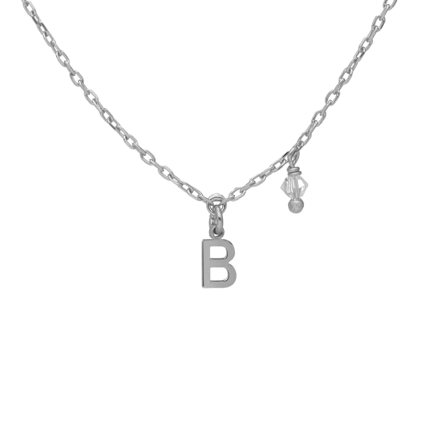 Rhodium Plated Sterling Silver Short necklace letter white crystal from Thename