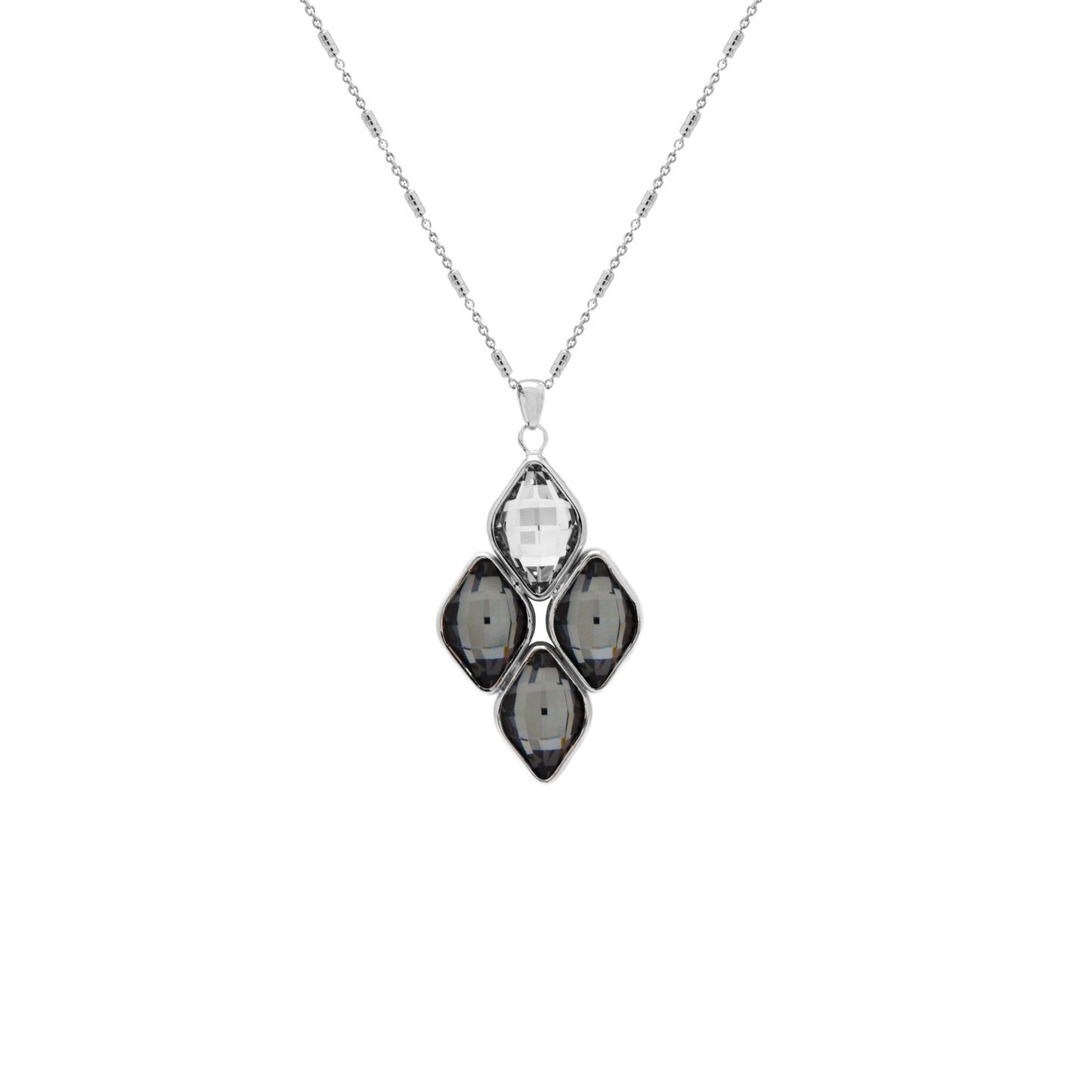 Rhodium Plated Sterling Silver Long necklace luck gray crystal from Classic