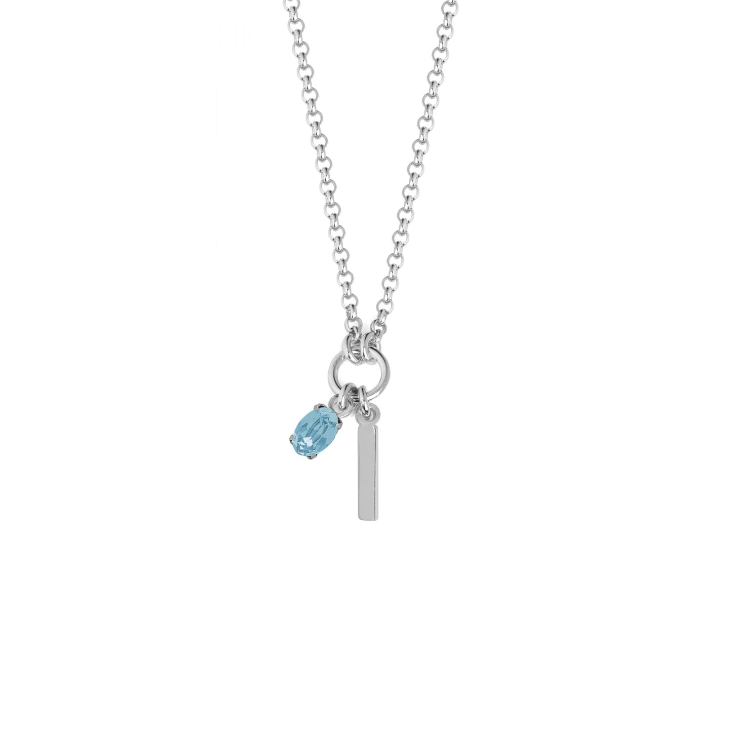 Rhodium Plated Sterling Silver Short necklace letter blue crystal from Initiale