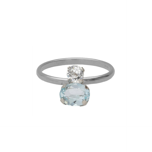 Rhodium plated Sterling Silver Fixed ring blue crystal from Clarity