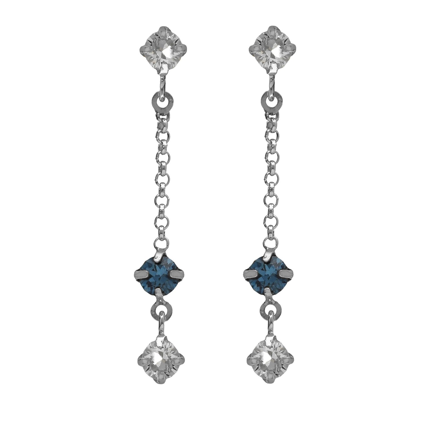 Pendientes largos cristal azul en Plata baño rodio de Fadhila