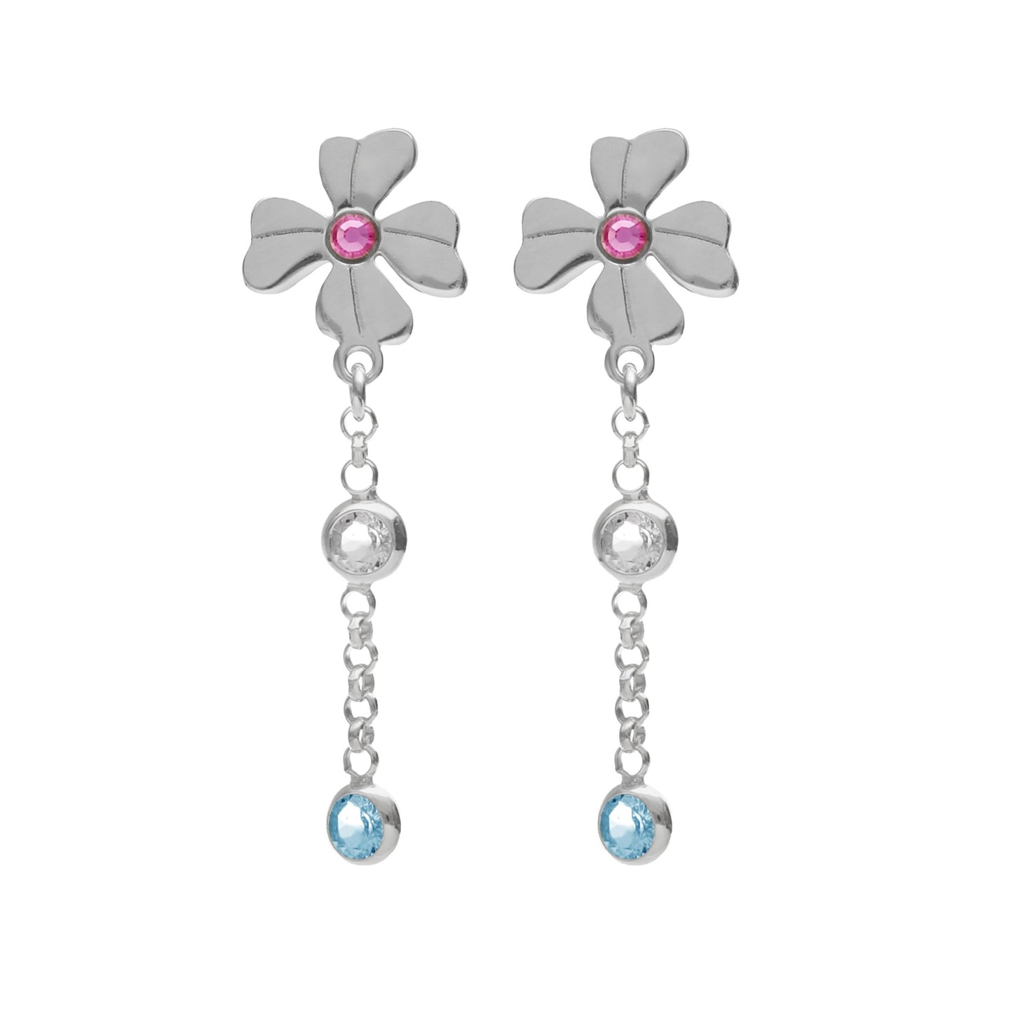 Sterling Silver Long earrings clover multicolor crystal from April