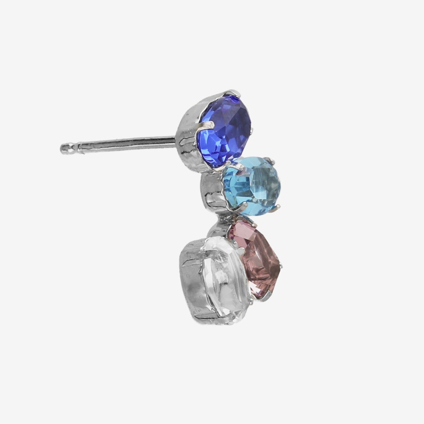 Pendientes cortos oval cristal azul en Plata baño rodio de Harmony