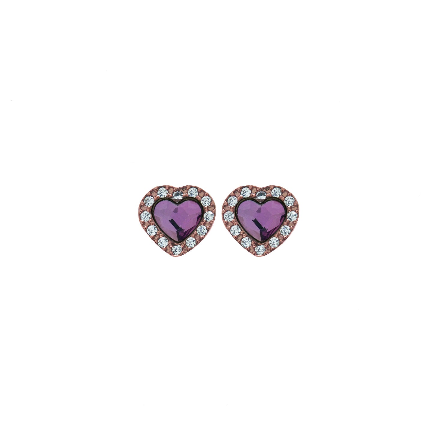 Pendientes botón corazón cristal en Plata baño Oro Rosa de Cuore