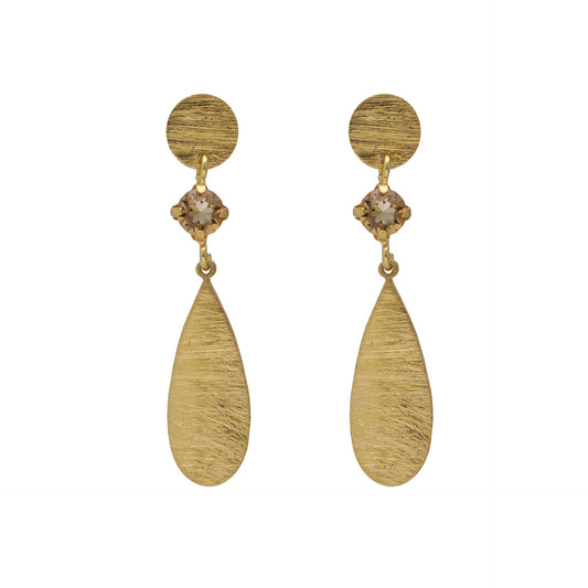 Gold plated Sterling Silver Long earrrings champagne crystal from Noise