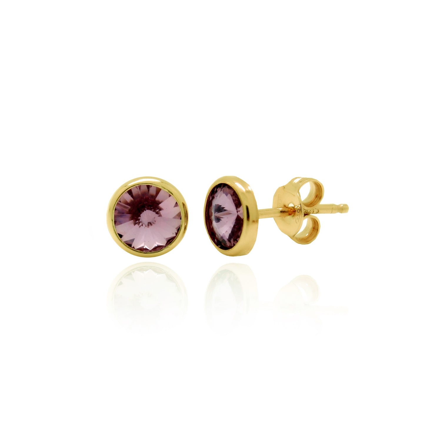 Gold plated Sterling Silver Stud earrings 7mm circle crystal from Basic