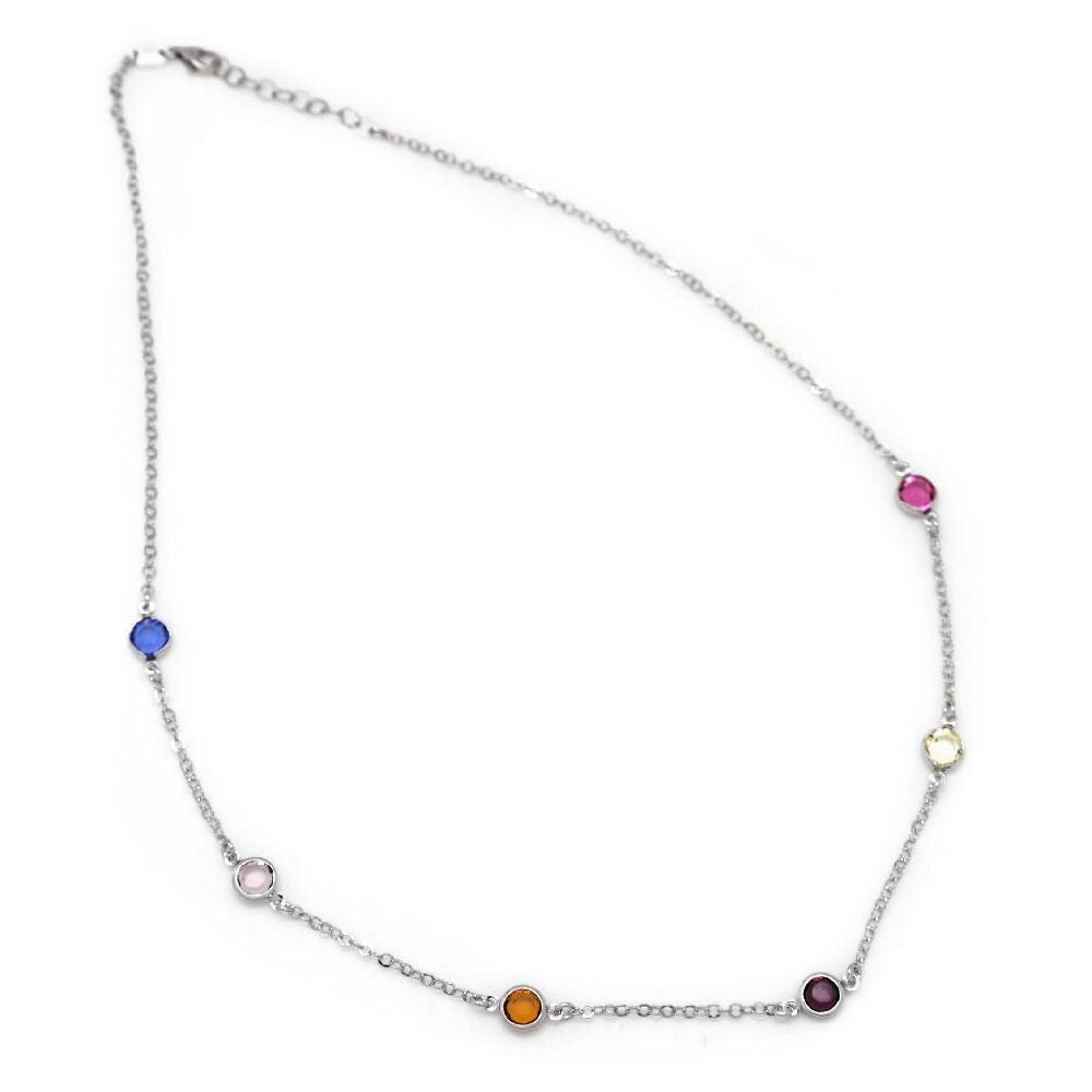 Sterling Silver Short necklace circle multicolor crystal from Basic