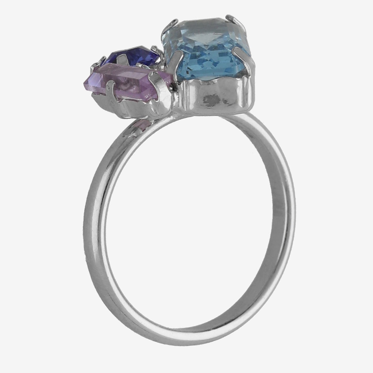 Anillo ajustable rectángulo cristal azul en Plata baño rodio de Inspire